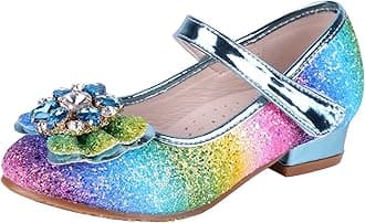 Girls Princess Shoes Toddlers Sequin Sweet Bows Sandals Little Girls Party Pumps Sparkle Wedding Dress Shoes（13UK/Label Size31,Multicolor Blue