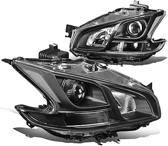 Auto Dynasty Headlights Assembly Compatible with 09-14 Nissan Maxima, Halogen Models Factory Style Projector Headlights, Driver and Passenger Side, Black Housing