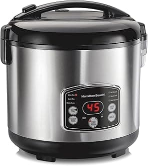 Digital Programmable Rice Cooker & Food Steamer, 14 Cups Cooked (7 Uncooked) With Steam & Rinse Basket, Stainless Steel (37548)