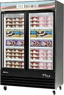 PeakCold 2-Door Upright Display Freezer - 45 Cubic Ft, 53.1" Wide, Double-Paned & Heated Glass Door Freezer with Auto-Defrost, LED Lighting & Ice Cream Lightbox - Commercial Merchandiser