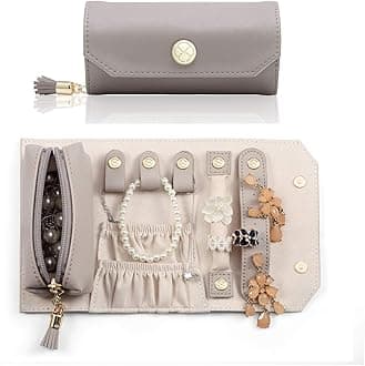Vlando Tracel Jewelry Roll Bag Small Jewelry Case, Travel Accessory Storage Box Earring Neckalce Rings for Girl, Christmas Gifts for Girl Grey