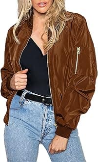 ZeagooWomen Bomber Jacket Casual Jackets Lightweight Zip Up Jacket Classic Solid Jacket