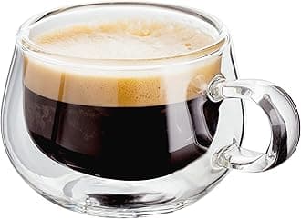 Judge Double Walled Glass Espresso Coffee Handled Cups, Set of 2, 75ml - Vacuum Insulated, Handcrafted Artisan - Strong, Heat Resistant & Dishwasher Safe