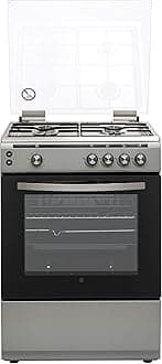 Hoover Full Gas Cooker & Grill, 60x60 cm, 4 Burners, Oven with Enamel Pan Support, Auto Ignition, Push Button Knobs, Full Safety Features, Silver, 1-Year Warranty, Made in Turkey - HGC-V64G-S