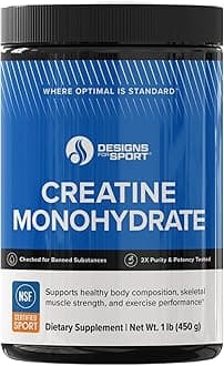 Designs for Sport Micronized Creatine Monohydrate Unflavored Powder - NSF Certified for Sport, 90 Servings, Supports Muscle Recovery, Brain Health, Pre and Post Workout Strength