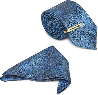 MUTAQINOTIMens Woven Premium Silk Necktie With Pocket Square and Golden Tie Pin (TEGP)