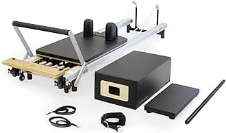 Merrithew™ at Home SPX® Reformer Package with Reformer Box, Footstrap, Padded Platform Extender and Metal Roll-up Pole – Pilates Workouts at Home
