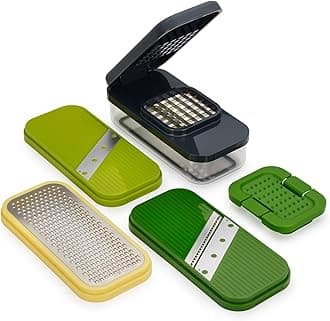 Multi-Prep Compact 4-in-1 Multifunctional Set, Kitchen Vegetable Chopper & Dicer, Cheese Grater, Mandoline Veggie Slicer, Food Julienne Cutter with Container
