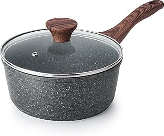 Nonstick Saucepan with Lid, 1.5 Quarts Small Pot with Swiss Granite Coating, Stay-cool Handle, Multipurpose Handy Sauce Pot Small Kitchen Cooking Pot, Induction Comptable, PFOA Free
