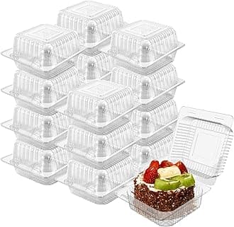 Cake Slice Containers,100PC Square Plastic Hinged Food Container Individual Clamshell Food Containers Disposable Plastic To Go Containers Takeout Tray for Salads