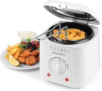 Progress EK2969P Electric 1L Mini Deep Fat Fryer - Removable Cooking Basket, Easy Clean, Non-Slip, Variable Temperature Control To 190°, Non-Stick Oil Tank, Detachable Handle, Countertop Chip Pan