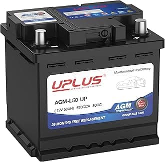 UPLUS BCI Group 140R Car Battery, AGM-L50-UP Maintenance Free 12V 50Ah Premium AGM Batteries H4 LN1 Automotive Battery, 570CCA, 80RC