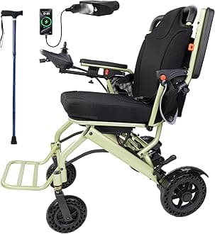 Lightweight Foldable Electric Wheelchair, Only 36lbs, Wheelchairs for Adults, Removable Lithium Battery, All Terrain Portable Motorized Wheelchairs for Seniors, Airline Approval (Green Apple)