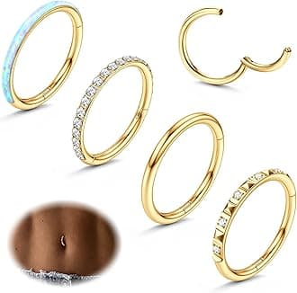 14G Belly Button Rings 316L Surgical Steel Belly Hoop Ring Clear CZ Opal Navel Rings Clicker Segment Belly Piercing Jewelry 10mm 12mm