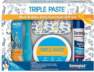 Mom & Baby Gift Set, New Baby Essentials Kit, 5-Piece—Diaper Rash Ointment 8oz Jar & 2oz Tube, Spatula Applicator, Dermoplast Spray, Multi-Use Cover, Mom Postpartum Essentials