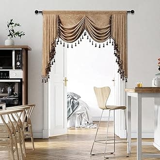 ELKCA Thick Chenille Curtains for Living Room Waterfall Valance for Bedroom Rod Pocket (Coffee, Width 67 Inch, 1 Panel)