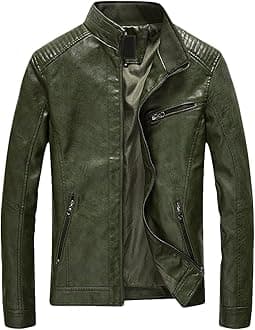 Men's Casual Zip Up Slim Bomber Faux Leather Jacket