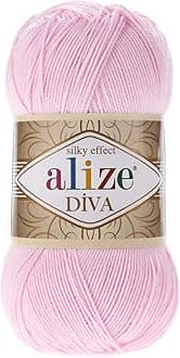 AlizeDiva Silk Effect 100% Microfiber Acrylic Sport Yarn 1 Ball skeins 100gr 383yds Color (185 - Baby Pink)