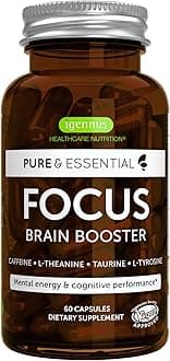 Igennus Focus - Nootropic with 200mg Natural Caffeine, Methylated B Vitamins, L-Theanine, Taurine, L-Tyrosine, Clean Energy, Brain Booster & Cognitive Performance, Non Jittery, 60 Capsules
