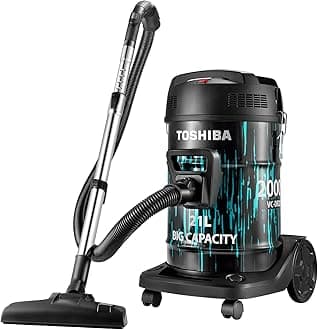 Toshiba Drum Type Vacuum Cleaner, 21000Pa Suction 2000 Watts 21 Liters Push Handle & Big Wheels Blowing Function, Ideal for Home & Car Interior Cleaning, Blue/Black, VC-DR200A, 1-Year Warranty