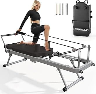 SogesPower Pilates Reformer Machine for Home Gym Workout, Foldable Pilates Equipment with High Strength Alloy Springs for Beginners, Up to 400lbs