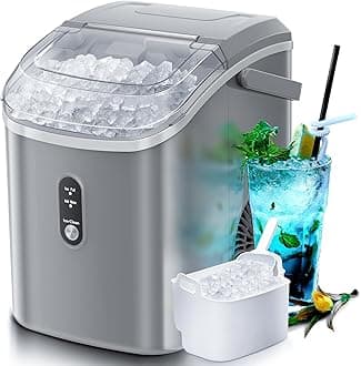 Nugget Countertop Ice Maker with Soft Chewable Ice, 34LBS/24H,Pebble Portable Machine Scoop, Self-Cleaning, One-Click Operation,Sonic Ice, for Kitchen,Office,Bar Gray