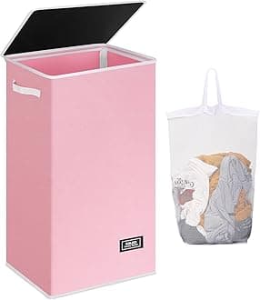 SOLEDI Laundry Basket with Lid Large Laundry Hamper, Washing Baskets for Laundry with Inner Bag and Handles - Foldable Laundry Baskets for Bedrooms - Dirty Clothes Laundry Bin (Pink-100L)