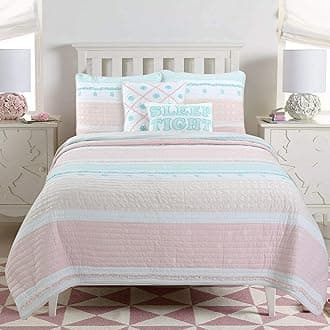 Light Pink Blue Ruffles Girl 100% Cotton Reversible Quilt Bedding Set, Coverlet, Bedspread (Candy, Twin - 2 Piece: 1 Quilt + 1 Sham)