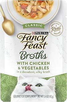 Purina Fancy Feast Broths Classic With Chicken and Vegetables Lickable Wet Cat Food Broth Topper, Pack of 16, 1.4 oz Pouches
