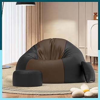 Biggie Bean Bag with Beans Filled XXXL Bean Bag Sofa with Free Cushion Footrest - Official : DuoChill Bean Sofa Combo (Matching Color : Regular, Brown Black)