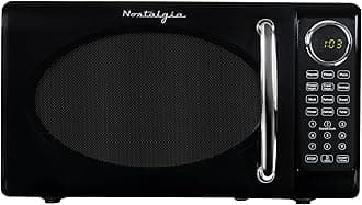 Retro Microwave Oven - 0.7 Cu Ft, 700-Watt Countertop Size with Glass Turntable, Child Safety Lock, 8 Auto-Cook Programs, Digital Clock - Black