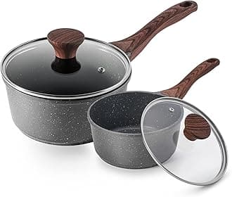- Nonstick Sauce Pan with Lid Saucepan Set, Swiss Granite Coating Sauce Pot Kitchen Cooking Pot, Induction Comptable, Free of Intentionally Added PFOA, 2 + 2.5 QT