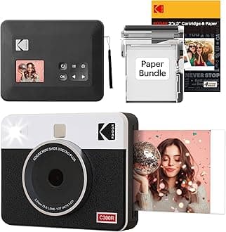 Mini Shot 3 Retro 4PASS 2-in-1 Instant Camera and Portable Photo Printer (7.6 x 7.6 cm) plus Package with 38 Sheets, White