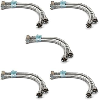 Flexible Hose Pipe 5 Pairs, 1/2" x 1/2" BSP 300mm Stainless Steel Flexi Pipes, Rust-Free Corrosion Resistant Monobloc Tap Connector, Replacement for Kitchen Sink & Bathroom Basin
