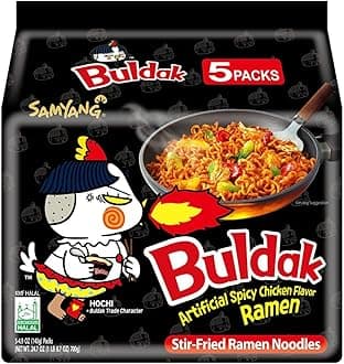 Buldak Spicy Ramen, Hot Chicken Ramen, Korean Stir-Fried Instant Noodle, Original, 1 Bag with 5 Pack