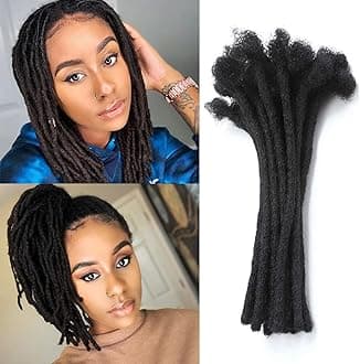 WacanDan Loc Extensions for Both Black Women and Men, Full Hand Made Human Hair Dreadlock Extensions Natural Black 0.6 cm Width