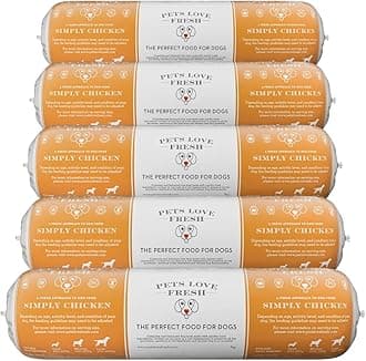 Healthy & Tasty Fresh Dog Food by Pets Love Fresh - 100% Natural - Real British Meat - Zero Preservatives - Simply Chicken (5 x 1kg chub rolls)