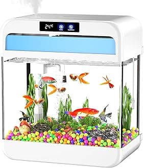 Fish Tank Aquarium 2.2 Gallon with Humidifier 7 Color Looping Light with Timer Self-Cleaning 3 in 1 Water Pump with Filteration & Oxygenation & Circulation, Temperature Display, HD Heat Bending Glass