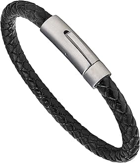 LUXAR Men’s Genuine Leather Bracelet | Interwoven Black Leather Bracelets with Brush Stainless Steel Clasp | Minimalist, Designer Jewelry for Men