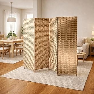 Vital 4-Panel Room Divider Folding Privacy Screen | Rattan Partition Wall for Bedroom Living Room Office | Portable Freestanding Divider Screen for Home & Studio(A8)|Light Brown