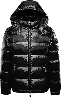 Men's Thermal Shiny Hooded Puffer Jacket Winter Coats Water-Resistant Down Coats Insulated Padded Puffy Coat