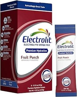 Electrolytes Powder Packets, Fruit Punch 8 Pack, Powdered Hydration Packets for Dehydration & Rehydration, Post Workout Flavored Hydrating Drink Mix, Gluten Free Daily Water Enhancer Sticks