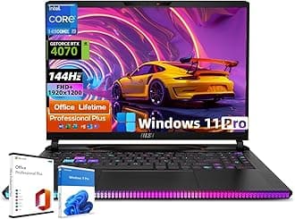 MSI Raider GE68HX Gaming Laptop - Intel 24-core i9-14900HX(Up to 5.8GHz), GeForce RTX 4070, 16" FHD+ IPS 144Hz, Backlit KB, Wi-Fi 7, MS Office Lifetime, Win 11 Pro (32GB DDR5 | 1TB SSD)
