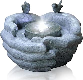 GEEZY Garden Water Feature – Cupped Hands Fountain with LED Lights – Mains Powered, Self-Contained, Indoor & Outdoor – Easy Setup, Cascading & Tranquil – Great for Garden, Home, Patio & Balcony Decor