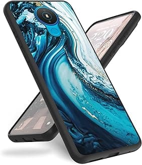 Case for Nokia 1.4 Phone Case,Slim Anti-Scratch Shockproof Durable Black Silicone Protective Cover Case for Nokia 1.4 6.52 Inch,Gold Blue Marble