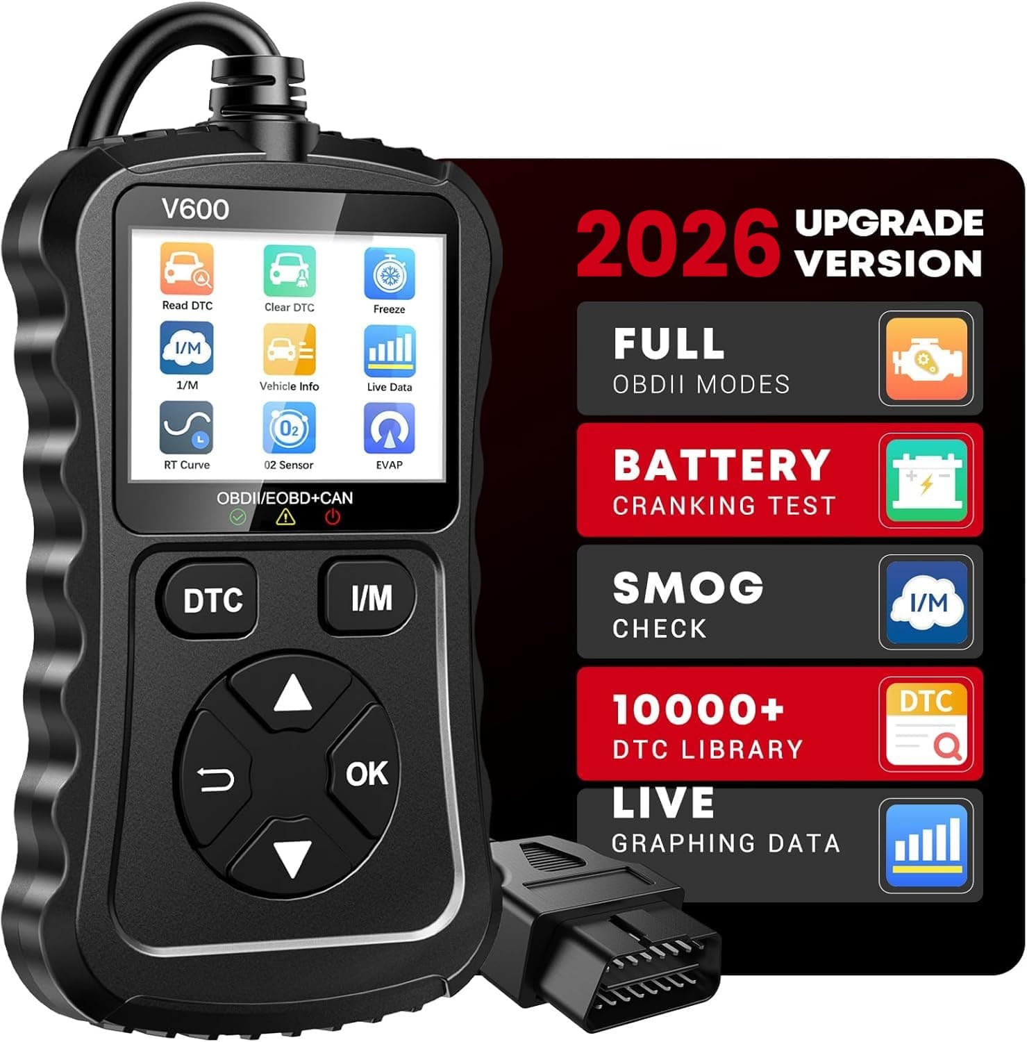 OBD2 Scanner Car Code Reader Support Voltage Test Plug and Play Fixd Car CAN Diagnostic Scan Tool Read and Clear Engine Error Codes for All OBDII Protocol Vehicles Since 1996（Black）