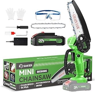 Saker Mini Chainsaw Cordless,6 Inch Chainsaw, Mini Electric Chainsaw Cordless Battery Powered,One-Hand Portable Chain Saw for Tree Trimming, Pruning&Wood Cutting,Gifts for Men Husband