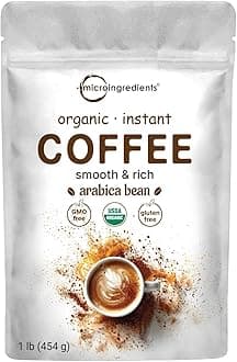 Organic Instant Coffee, 1lb Powder | Premium Arabica Coffee Beans Source | Medium to Dark Roast | Natural Fresh Flavor | Smooth & Rich | Non-GMO, Gluten Free