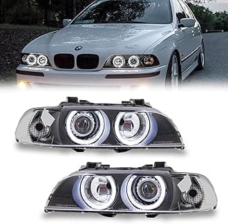 PENSUN Headlights LED Halo Projector Black Fit For 1996-2003 BMW E39 525I 528I 530I M5 Pair Driver and Passenger Side