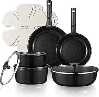 CAROTE Ceramic Cookware Sets, Pots and Pans Set Non Stick Non Toxic, Induction Cookware, Kitchen Cookware Sets,Pots Set for Healthy Coooking 15PCS, Black